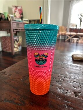 Starbucks Teal Pink Orange Studded Ombre Tumbler with Rainbow Straw